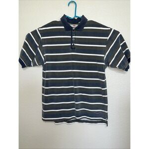VINTAGE Levis Polo Shirt Men‎ M Medium Green Blue Striped Short Sleeve Y2K 90s